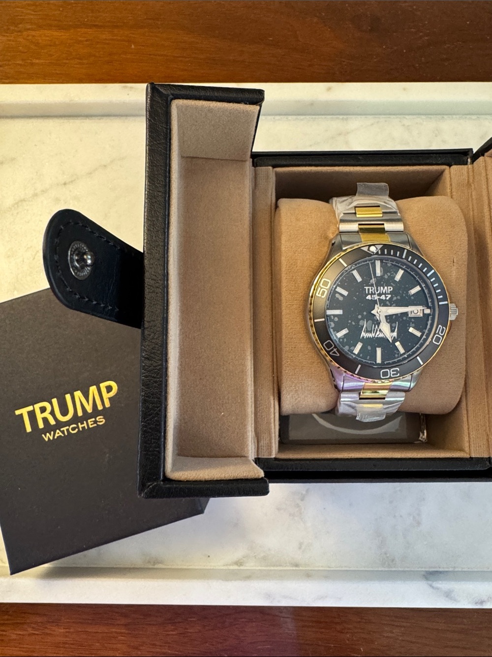 Trump Stainless Steel Two-Tone Watch with Black Dial - Picture 3 of 14